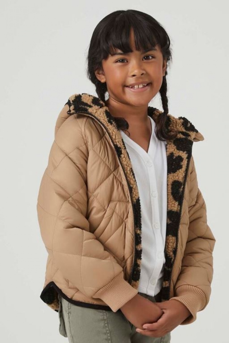 Casacas Forever 21 Girls Reversible Puffer Niños Marrones Multicolor | vB1sR13Abn0