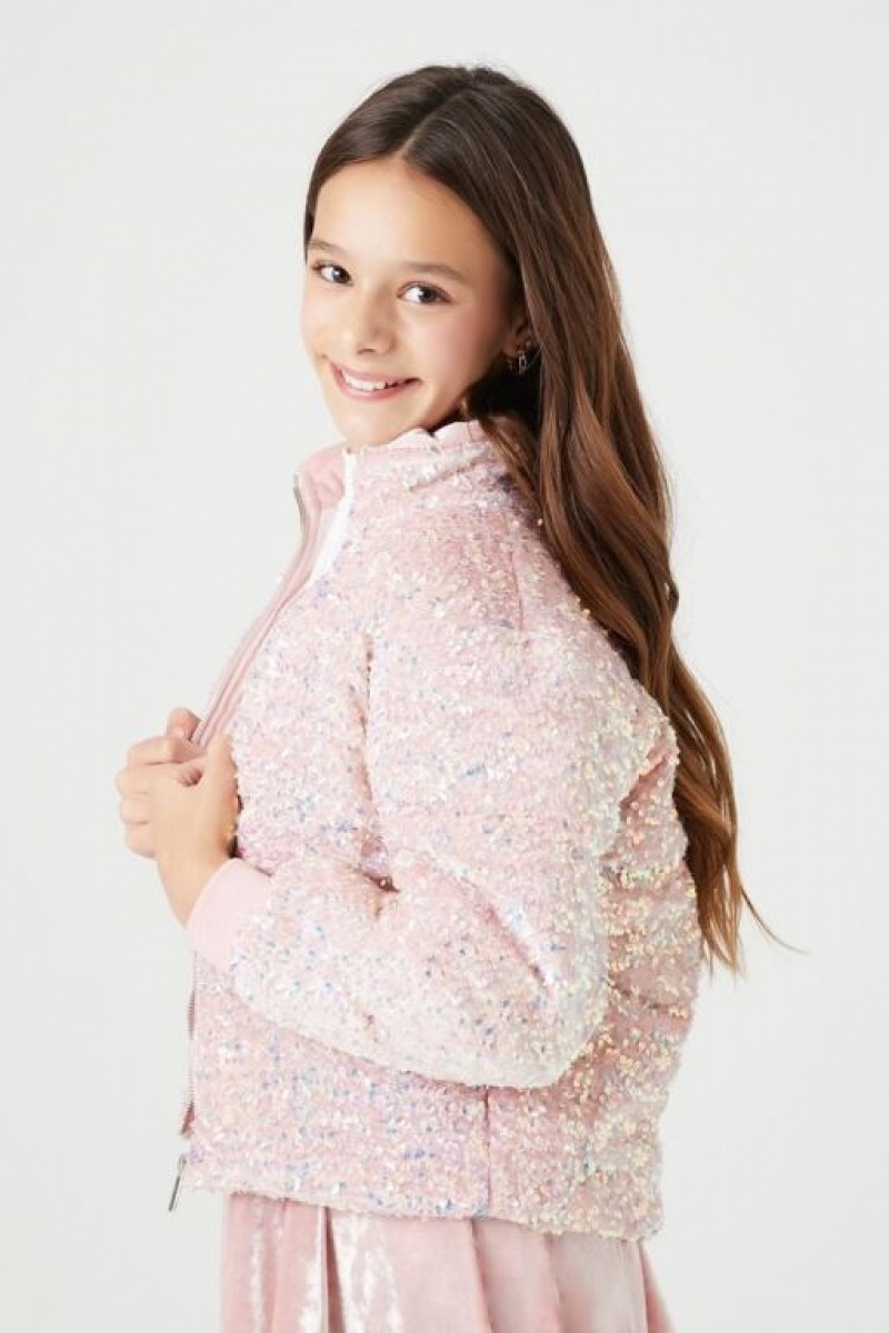 Casacas Forever 21 Girls Sequin Puffer Niños Rosas | GA155nI4RGo