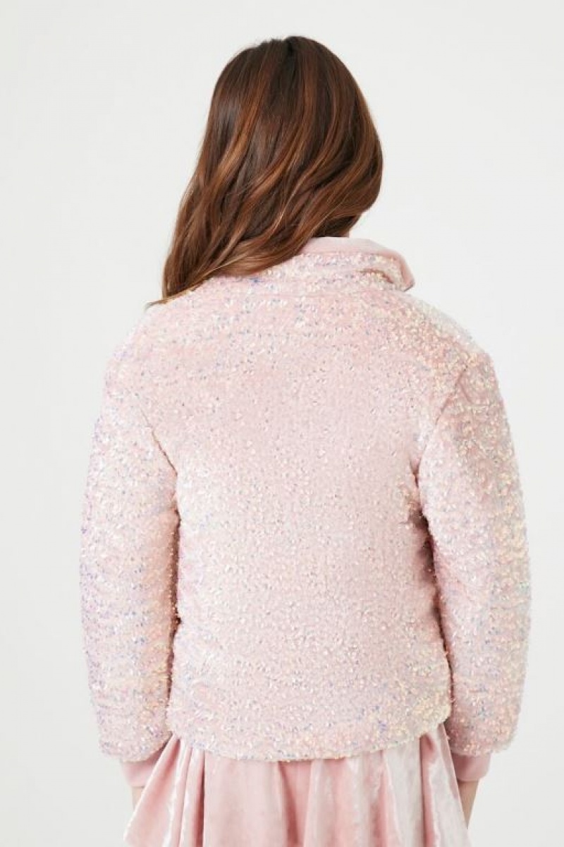 Casacas Forever 21 Girls Sequin Puffer Niños Rosas | GA155nI4RGo