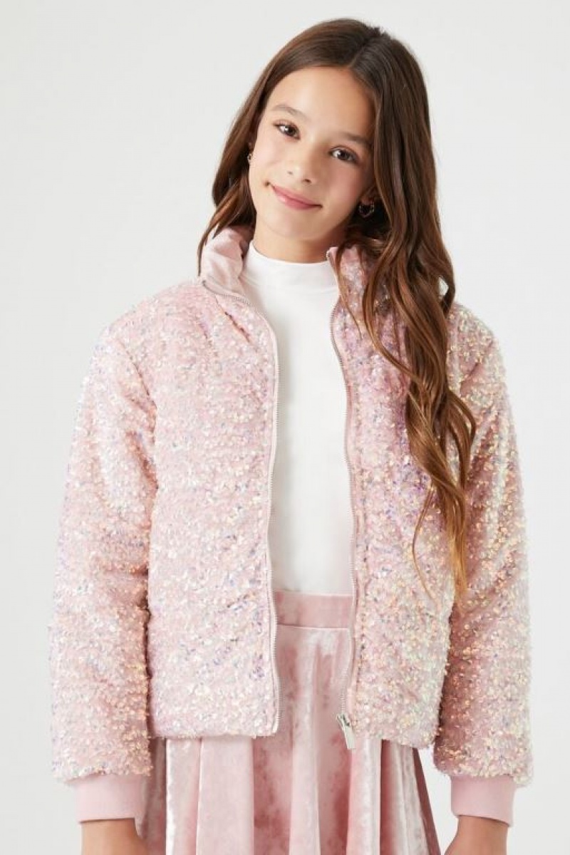 Casacas Forever 21 Girls Sequin Puffer Niños Rosas | GA155nI4RGo