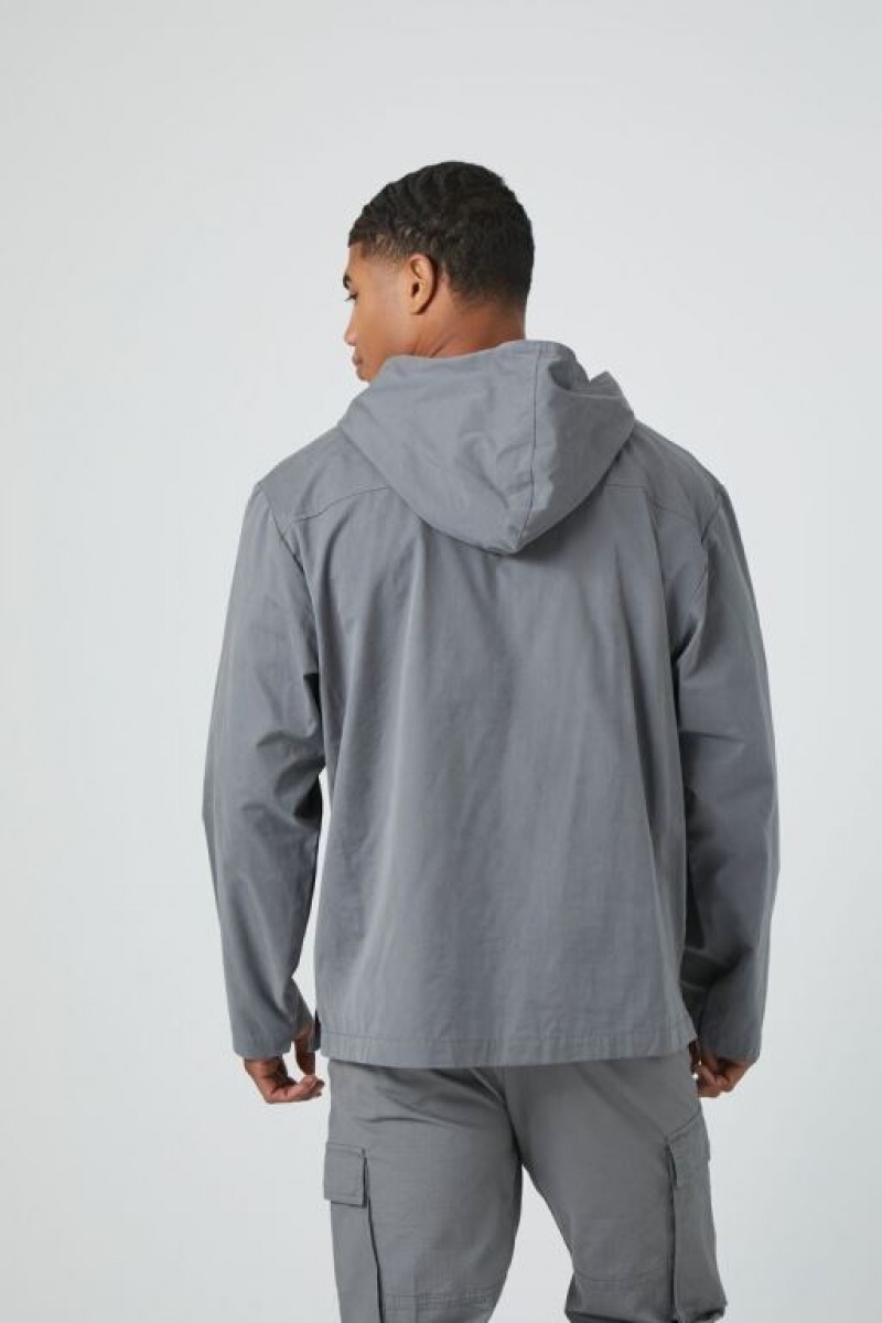 Casacas Forever 21 Half Zip Hooded Hombre Gris | HVsh9Ml6osY