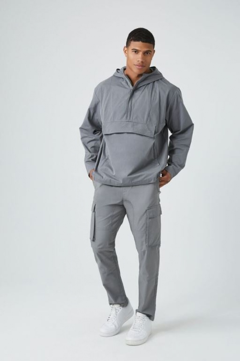 Casacas Forever 21 Half Zip Hooded Hombre Gris | HVsh9Ml6osY