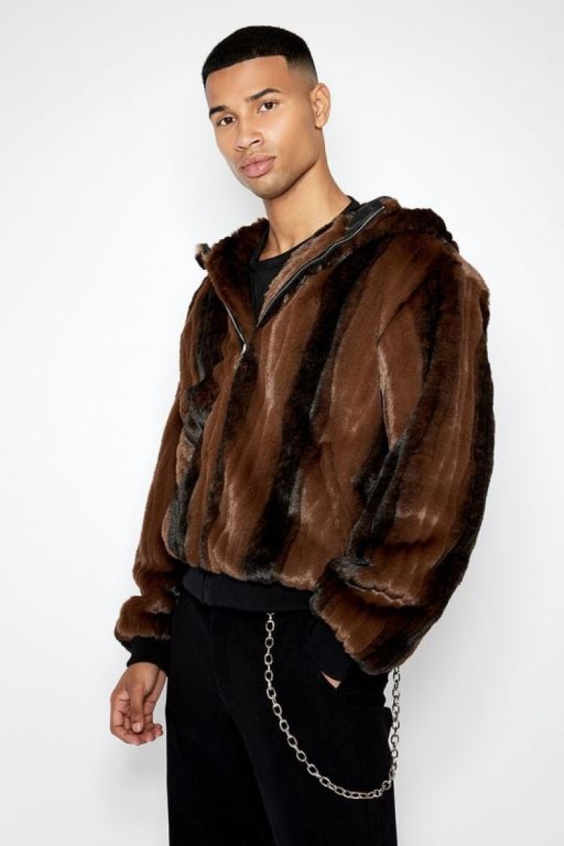 Casacas Forever 21 Hooded A Rayas Faux Fur Hombre Negras | JIMeVPzvuQr