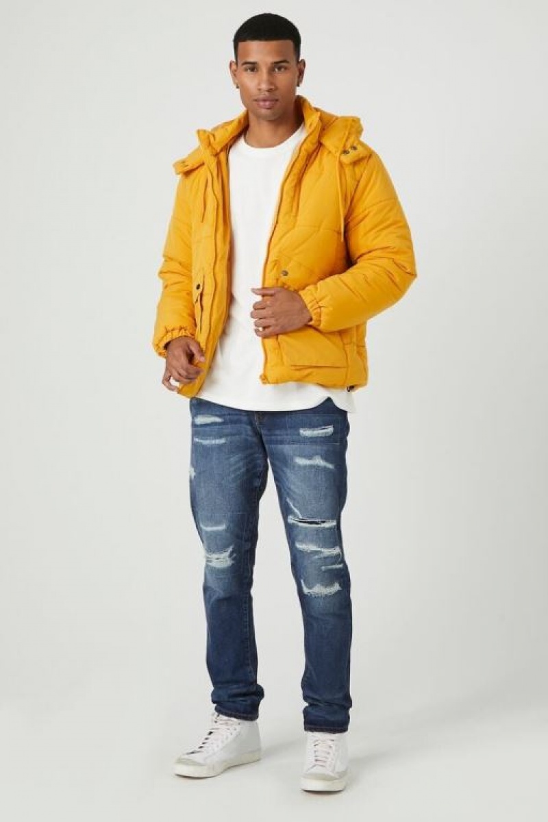 Casacas Forever 21 Hooded Puffer Hombre Doradas | WuWQhSYPMCw