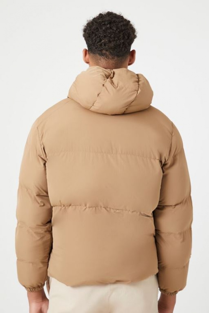 Casacas Forever 21 Hooded Zip Up Puffer Hombre Marrones | ers85joTb6L