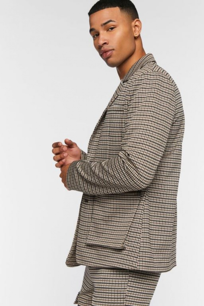 Casacas Forever 21 Houndstooth Notched Hombre Marrones Multicolor | sPdVHBikV0d