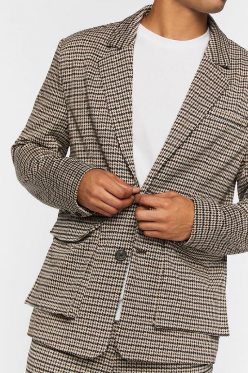 Casacas Forever 21 Houndstooth Notched Hombre Marrones Multicolor | sPdVHBikV0d