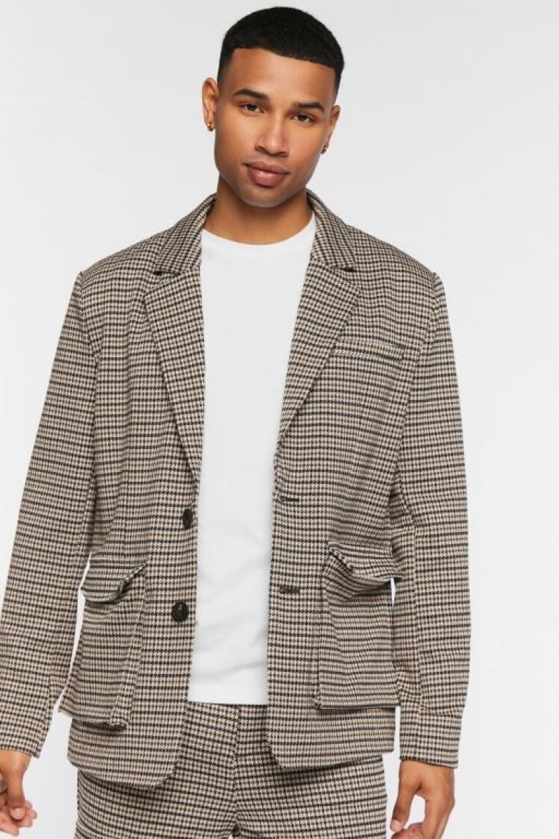 Casacas Forever 21 Houndstooth Notched Hombre Marrones Multicolor | sPdVHBikV0d