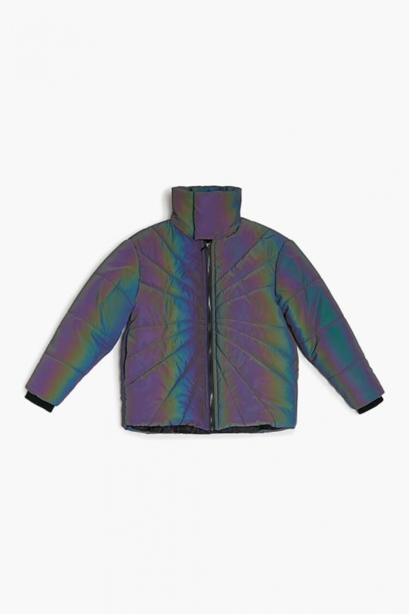 Casacas Forever 21 Iridescent Puffer Girls Boys Niños Gris | R4MDTTPQJea