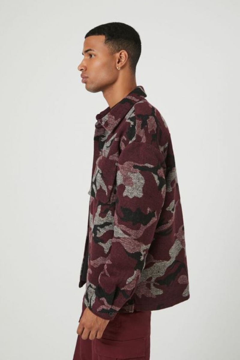 Casacas Forever 21 Jacquard Camo Print Hombre Burdeos Multicolor | YemCw1BhIBn