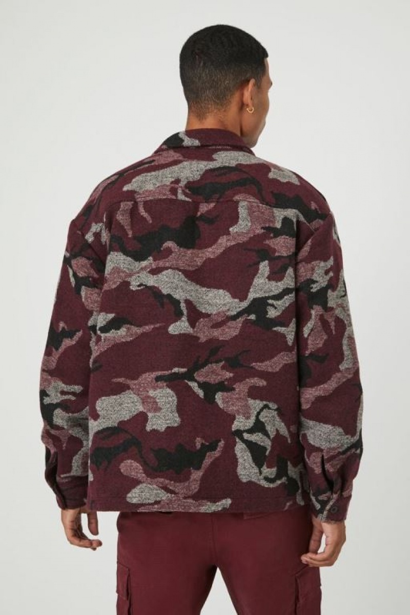 Casacas Forever 21 Jacquard Camo Print Hombre Burdeos Multicolor | YemCw1BhIBn