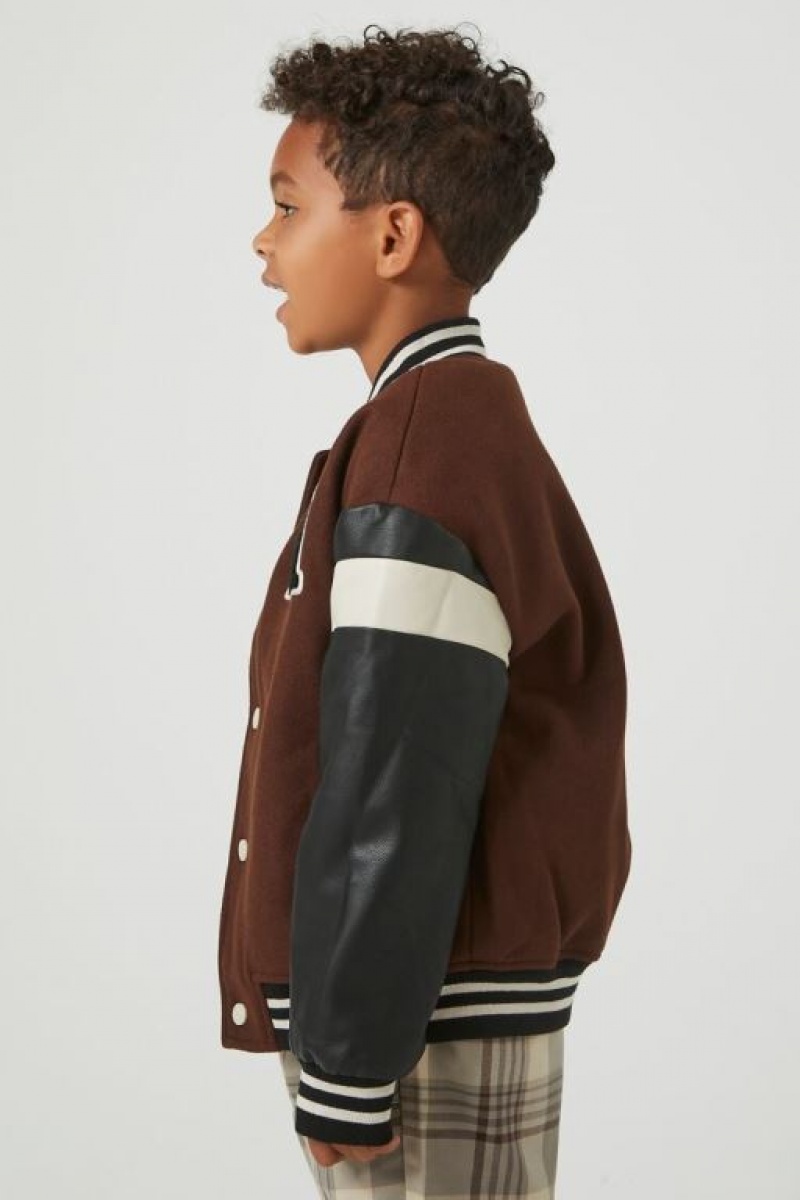 Casacas Forever 21 Letterman Bomber Girls Boys Niños Marrones Multicolor | Ml3j03mCaD3