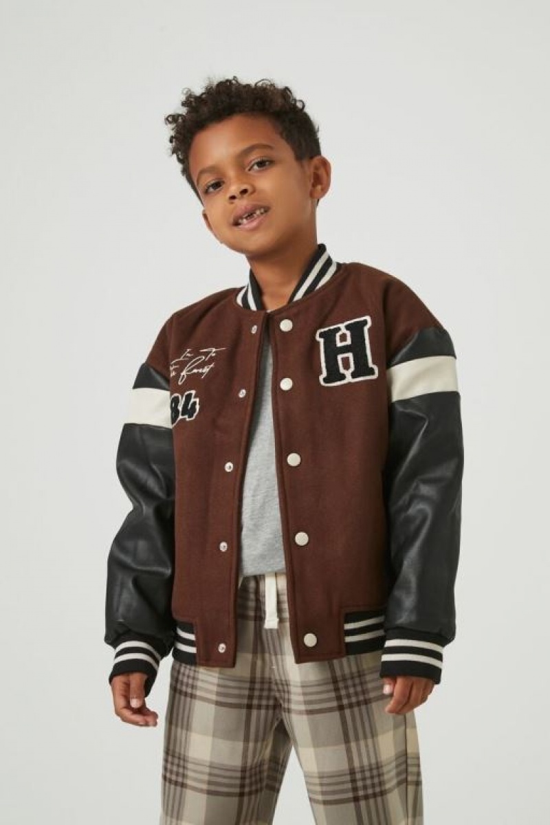 Casacas Forever 21 Letterman Bomber Girls Boys Niños Marrones Multicolor | Ml3j03mCaD3