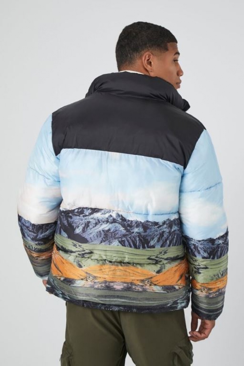 Casacas Forever 21 Mountain Landscape Puffer Hombre Negras Multicolor | eU6uwBd4jj0