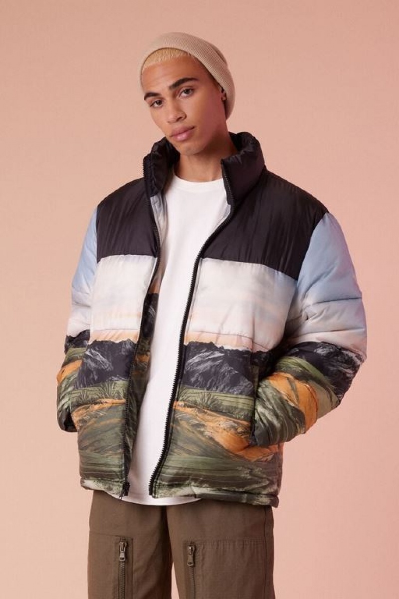 Casacas Forever 21 Mountain Landscape Puffer Hombre Negras Multicolor | eU6uwBd4jj0