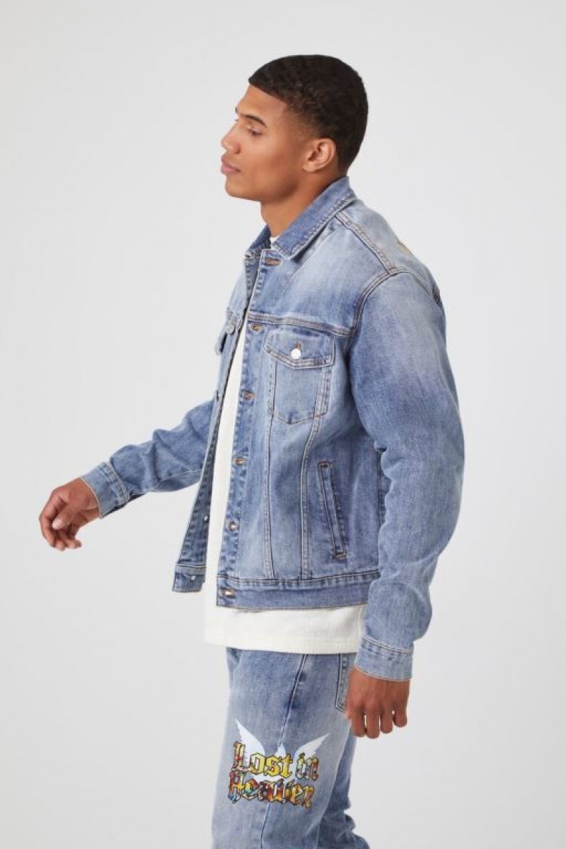 Casacas Forever 21 Paradise Patch Denim Trucker Hombre Azules Multicolor | thYIRE6liQC