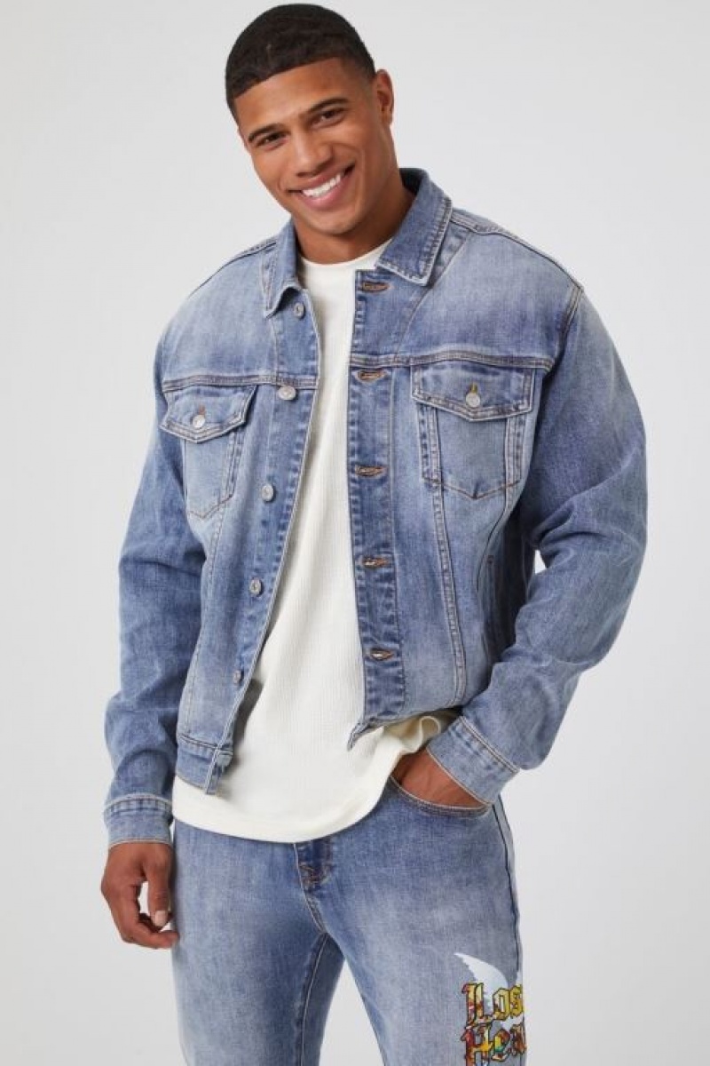 Casacas Forever 21 Paradise Patch Denim Trucker Hombre Azules Multicolor | thYIRE6liQC