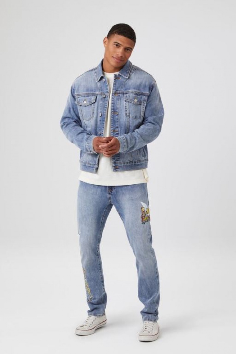 Casacas Forever 21 Paradise Patch Denim Trucker Hombre Azules Multicolor | thYIRE6liQC