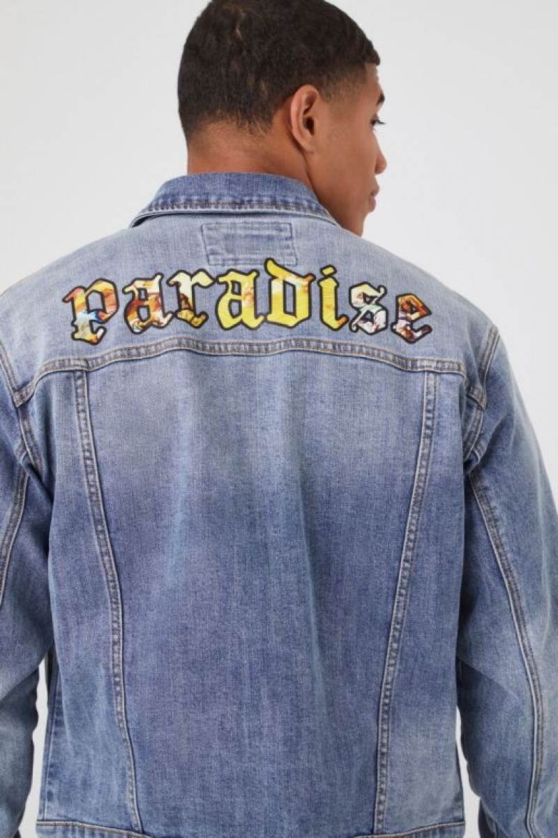 Casacas Forever 21 Paradise Patch Denim Trucker Hombre Azules Multicolor | thYIRE6liQC