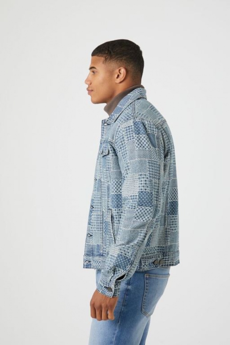 Casacas Forever 21 Patchwork Trucker Hombre Azules | b82fWJf04Pm