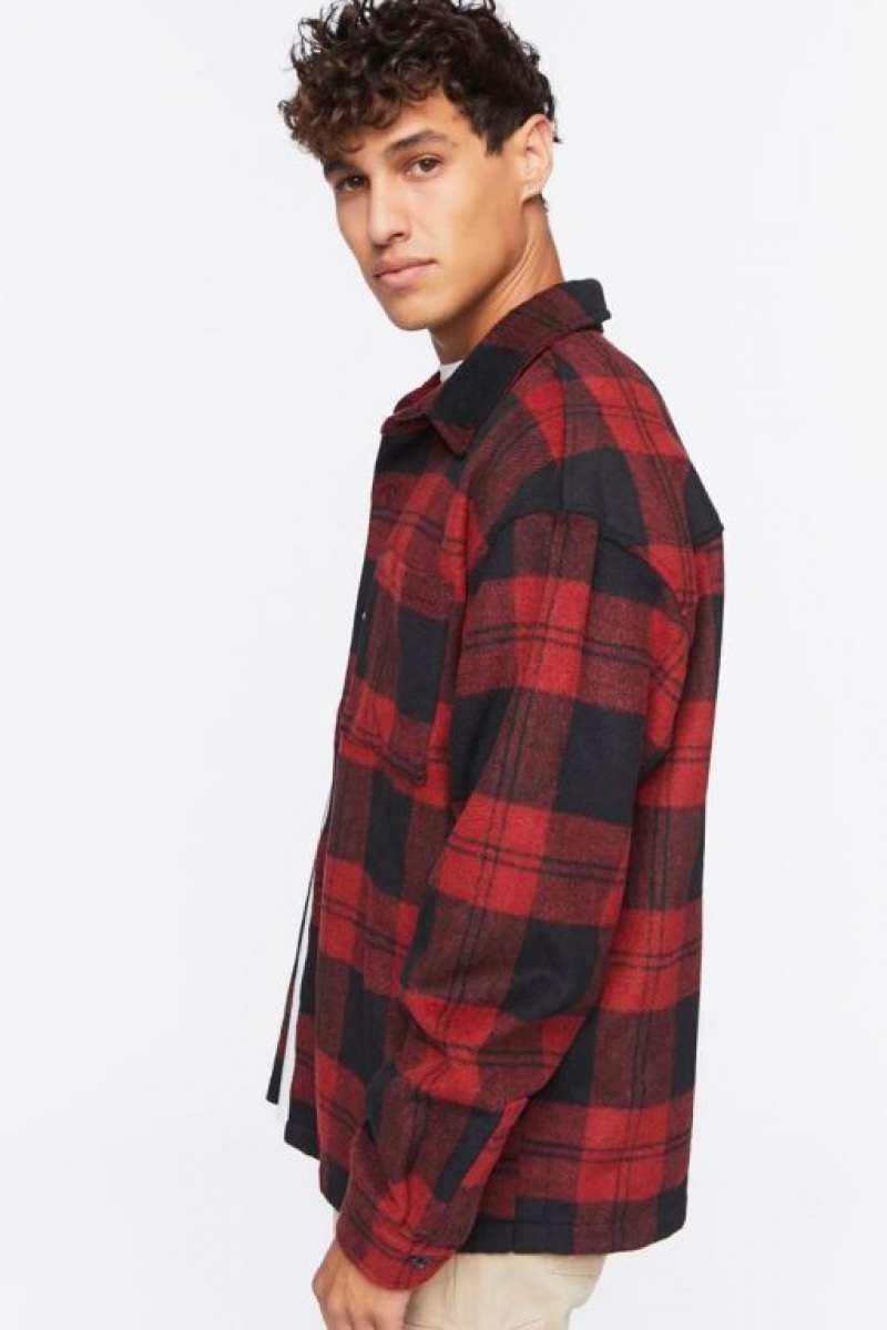 Casacas Forever 21 Plaid Button Up Hombre Rojas Negras | fgPmCiUvcGb