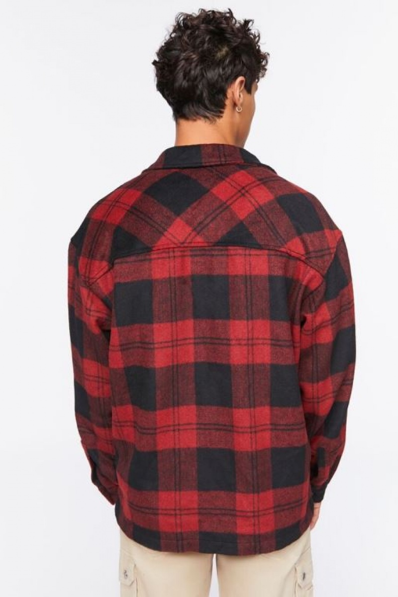 Casacas Forever 21 Plaid Button Up Hombre Rojas Negras | fgPmCiUvcGb