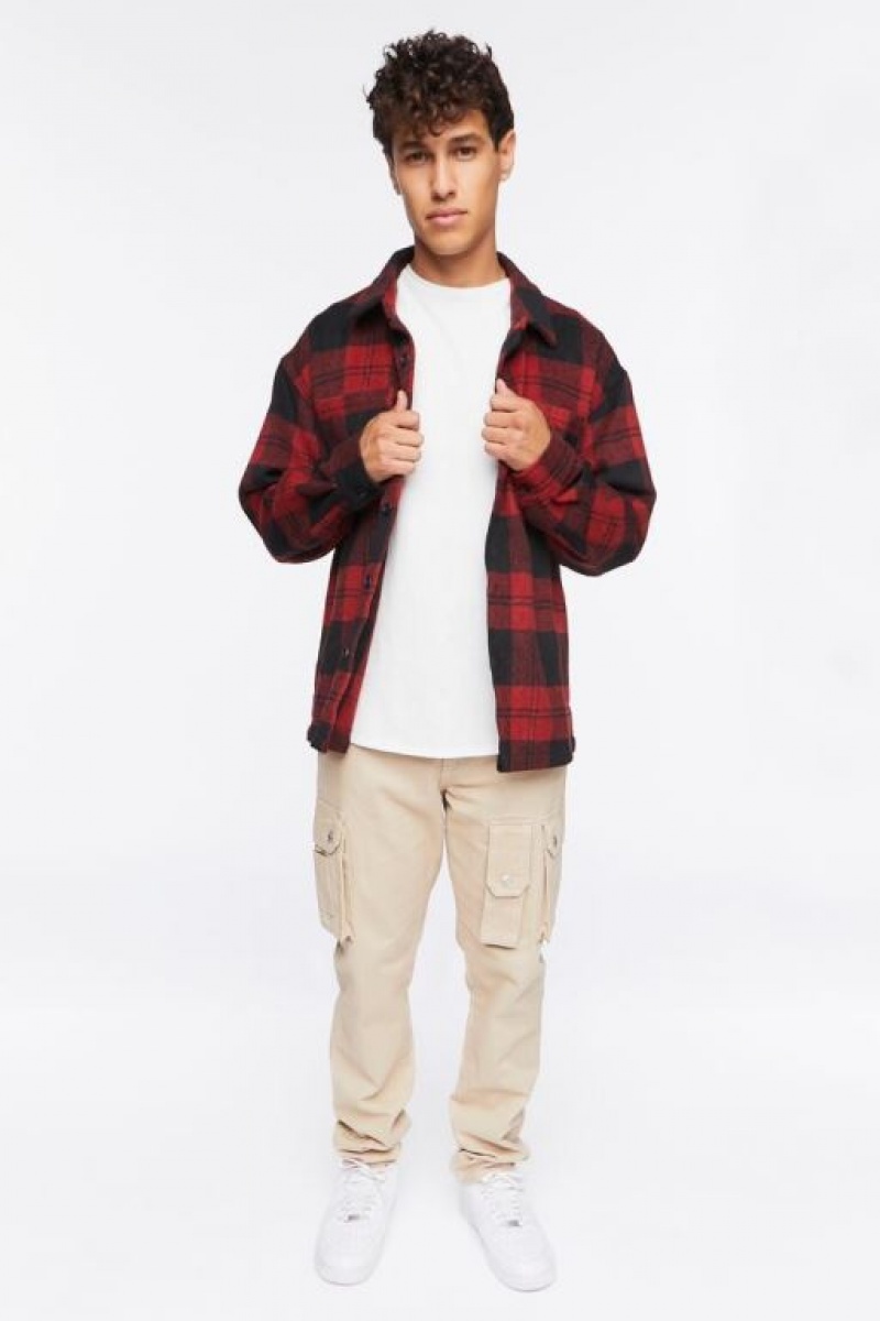 Casacas Forever 21 Plaid Button Up Hombre Rojas Negras | fgPmCiUvcGb