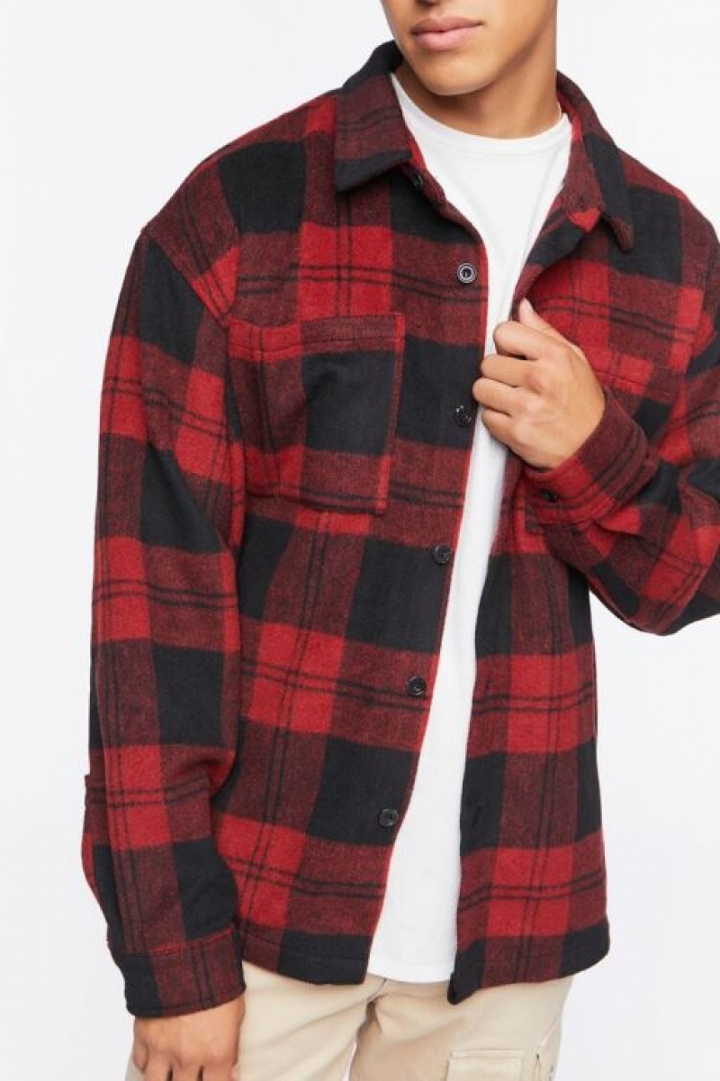 Casacas Forever 21 Plaid Button Up Hombre Rojas Negras | fgPmCiUvcGb