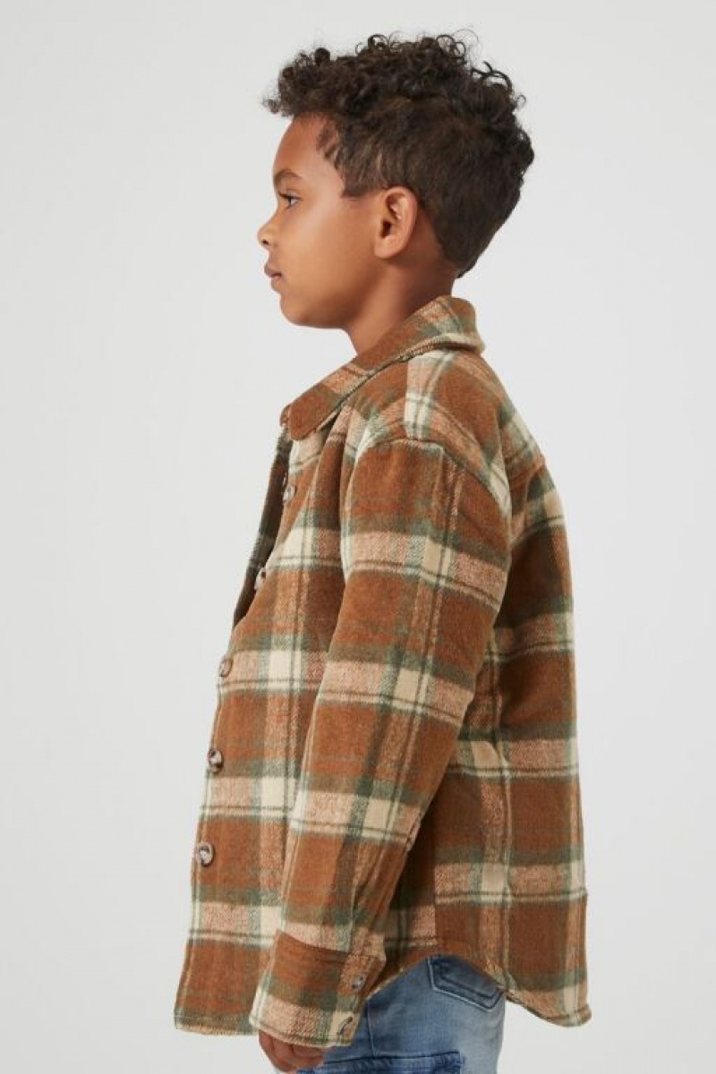 Casacas Forever 21 Plaid Drop Sleeve Girls Boys Niños Marrones Blancas | t0X305mHlVv