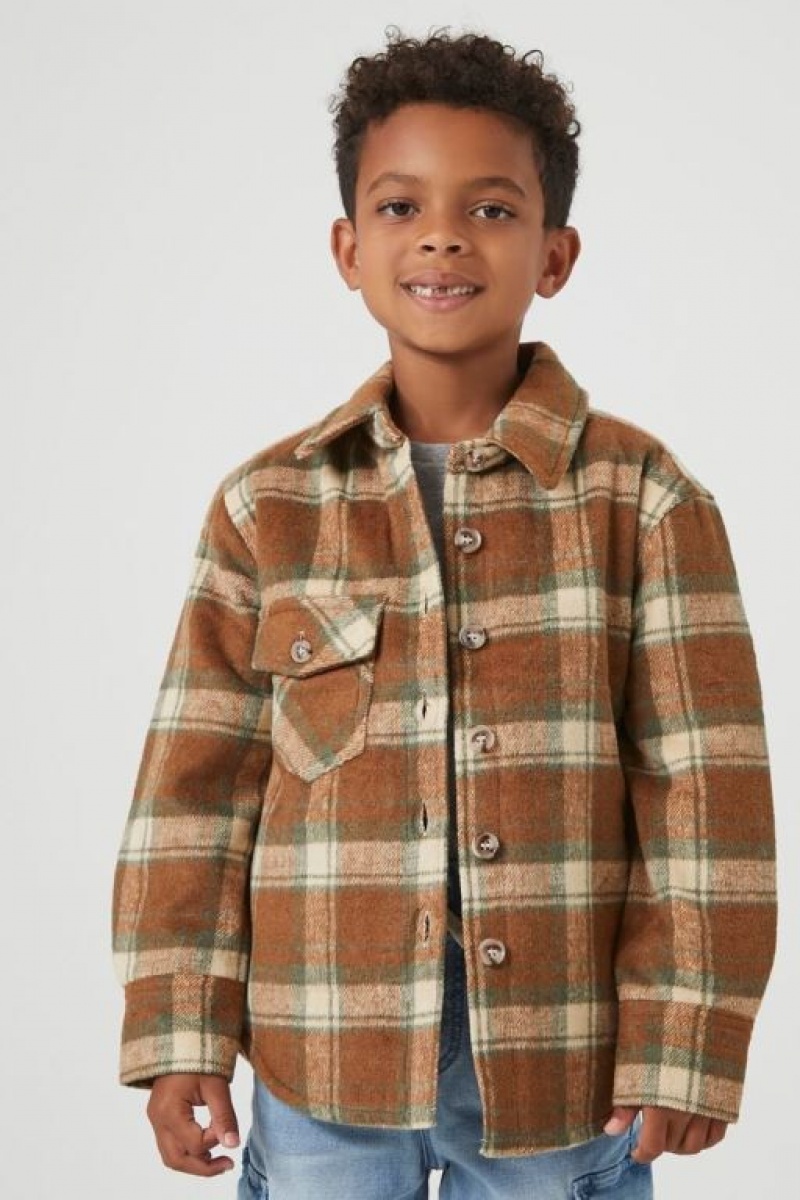 Casacas Forever 21 Plaid Drop Sleeve Girls Boys Niños Marrones Blancas | t0X305mHlVv