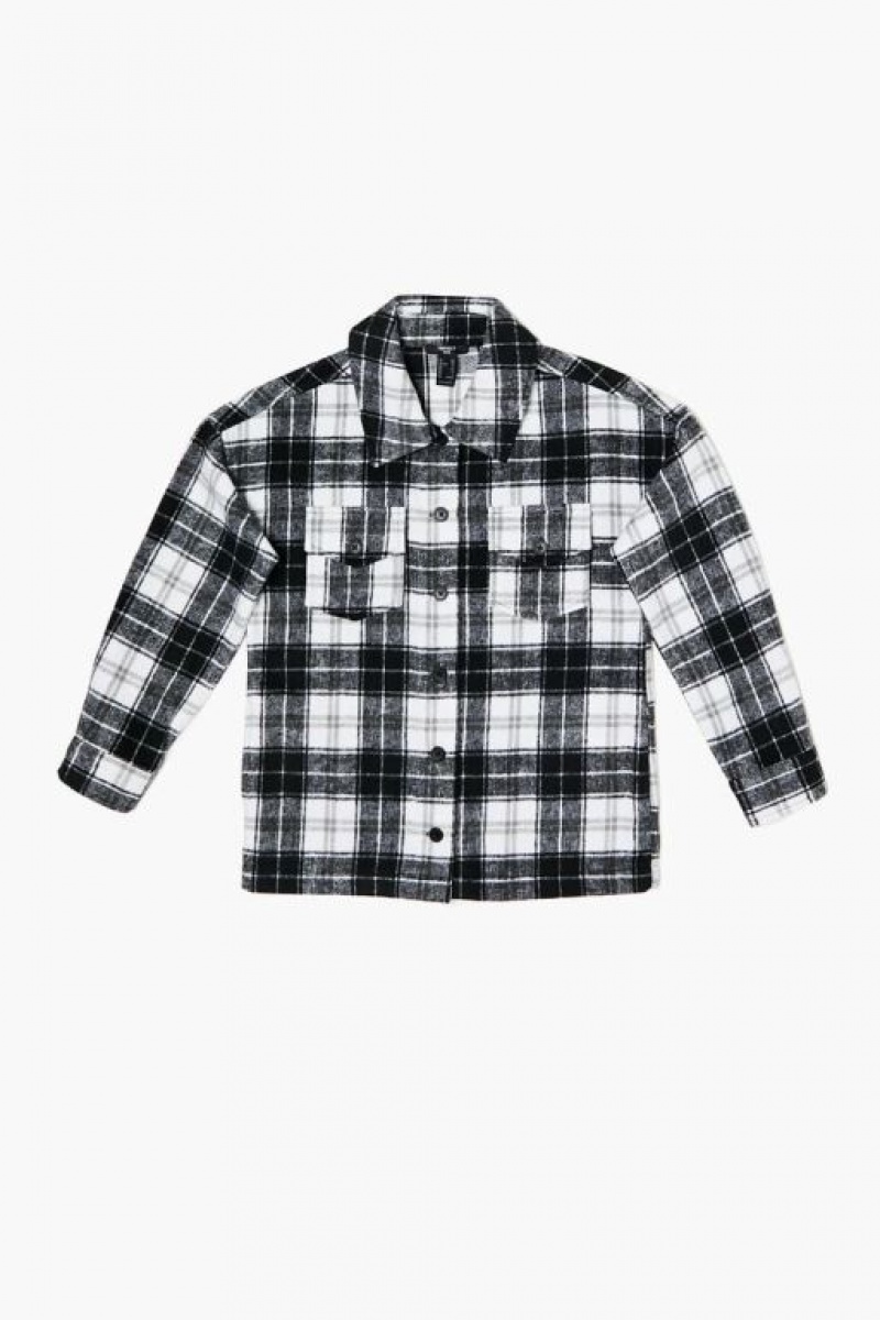 Casacas Forever 21 Plaid Girls Boys Niños Creme Negras | Pz8Z1n4lrOH