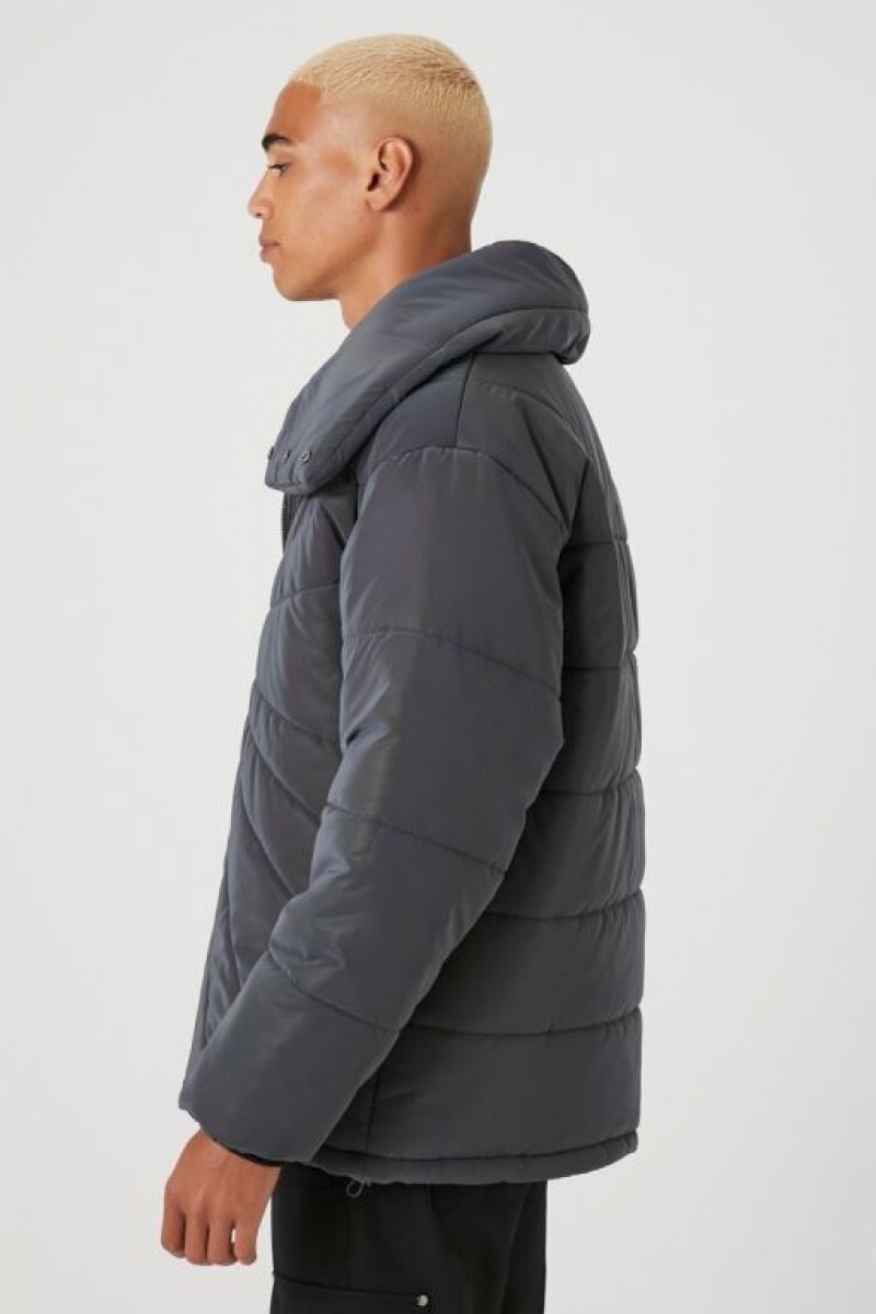 Casacas Forever 21 Reflective Acolchado Puffer Hombre Gris | rJCR6pDeSmE