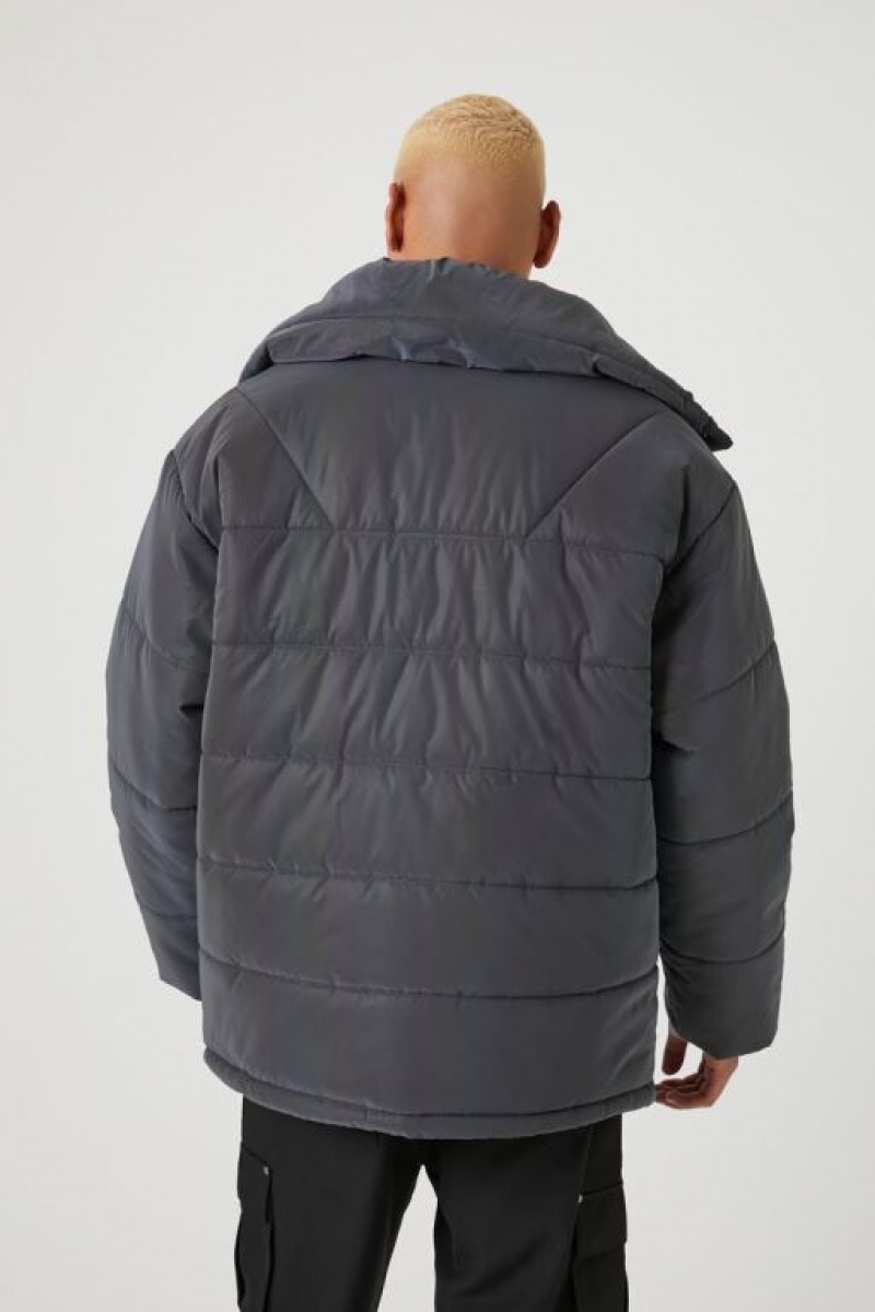 Casacas Forever 21 Reflective Acolchado Puffer Hombre Gris | rJCR6pDeSmE