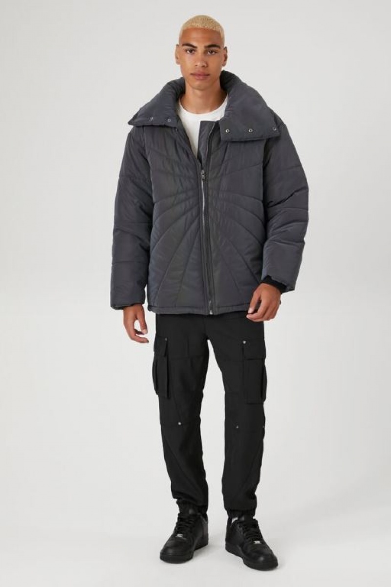 Casacas Forever 21 Reflective Acolchado Puffer Hombre Gris | rJCR6pDeSmE