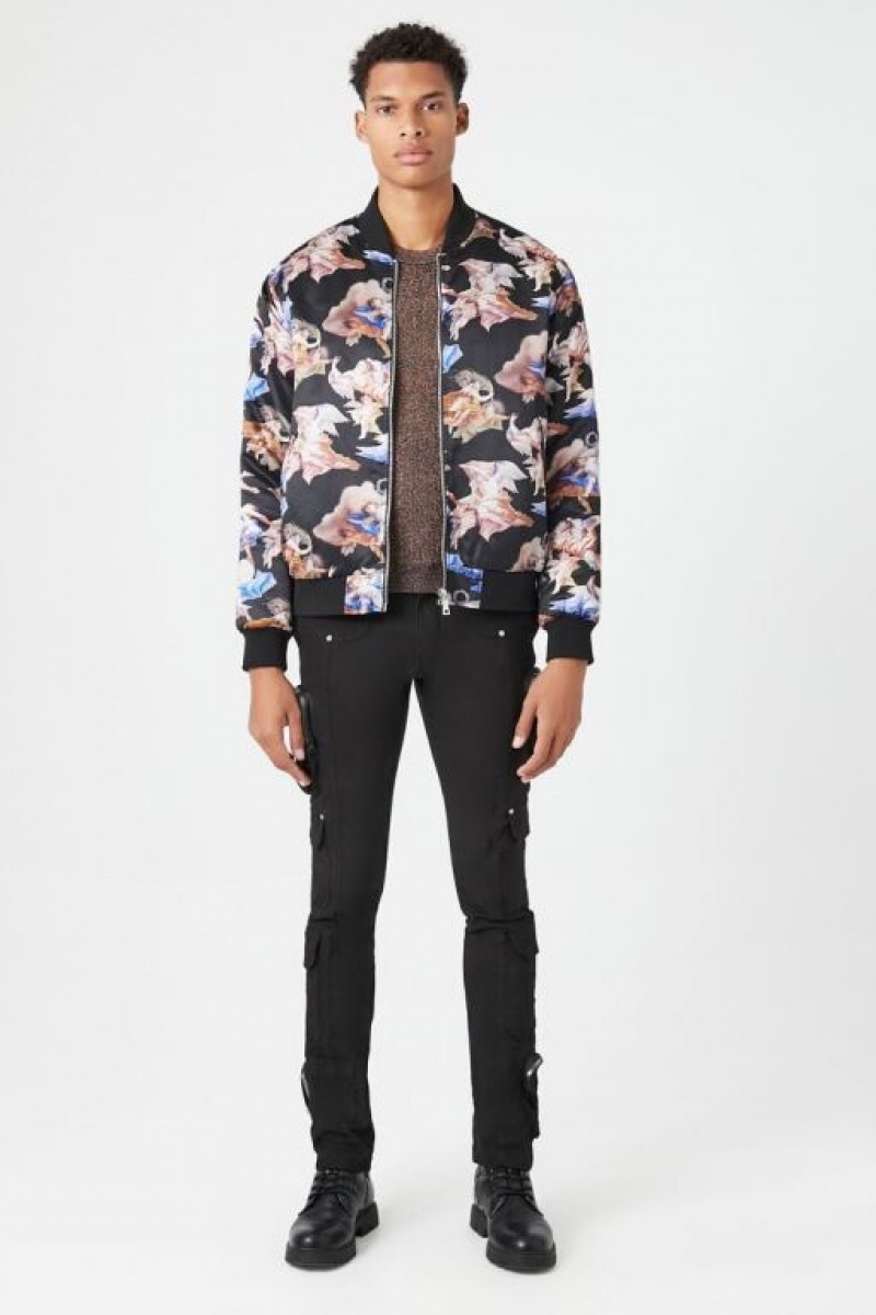 Casacas Forever 21 Satin Angel Print Bomber Hombre Negras Multicolor | zbHWFfvIMDi