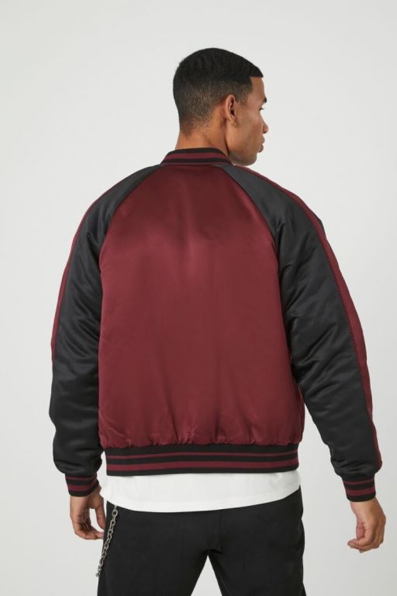 Casacas Forever 21 Satin Varsity A Rayas Bomber Hombre Negras Burdeos | uQwvG6Be2l4