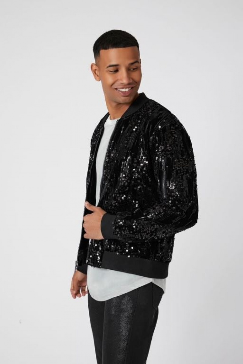 Casacas Forever 21 Sequin Zip Up Bomber Hombre Negras | RqCiWug8m0a