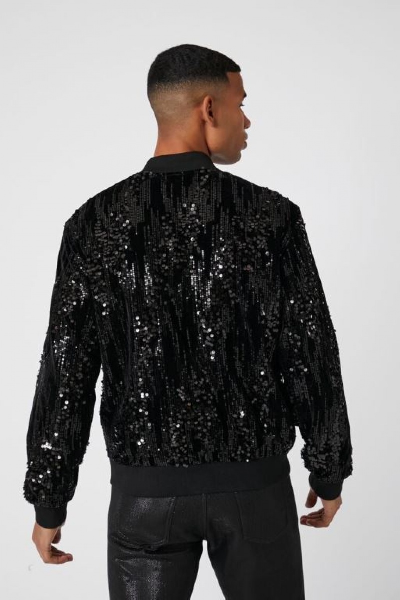 Casacas Forever 21 Sequin Zip Up Bomber Hombre Negras | RqCiWug8m0a