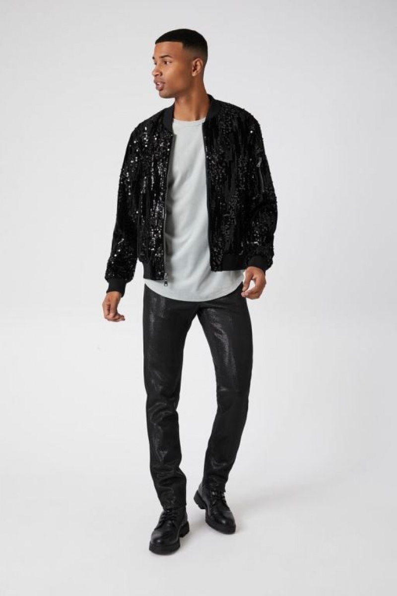 Casacas Forever 21 Sequin Zip Up Bomber Hombre Negras | RqCiWug8m0a