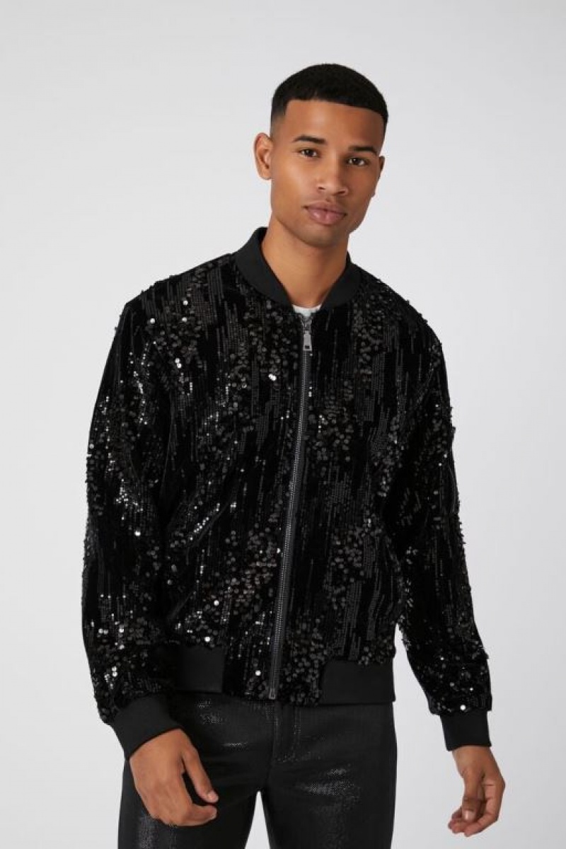 Casacas Forever 21 Sequin Zip Up Bomber Hombre Negras | RqCiWug8m0a