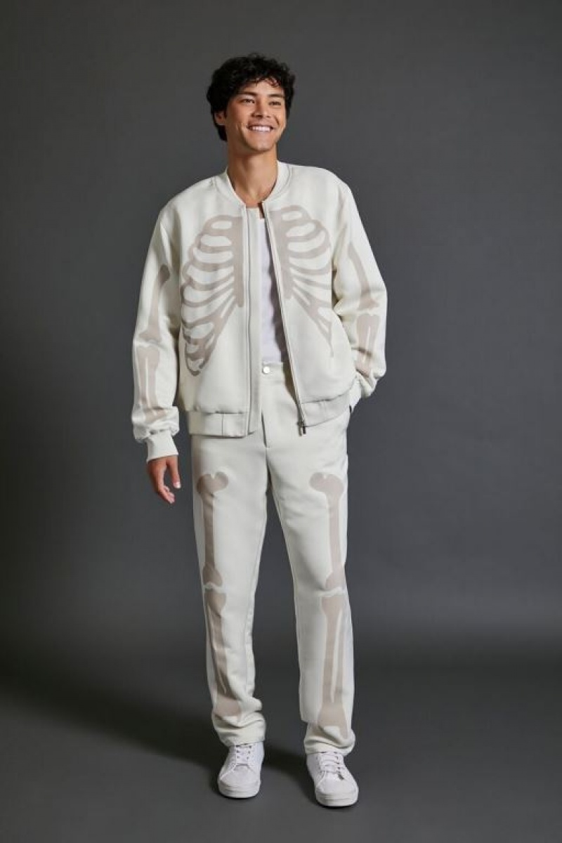 Casacas Forever 21 Skeleton Bomber Hombre Creme Gris Marrones | KvURdkuKrvI