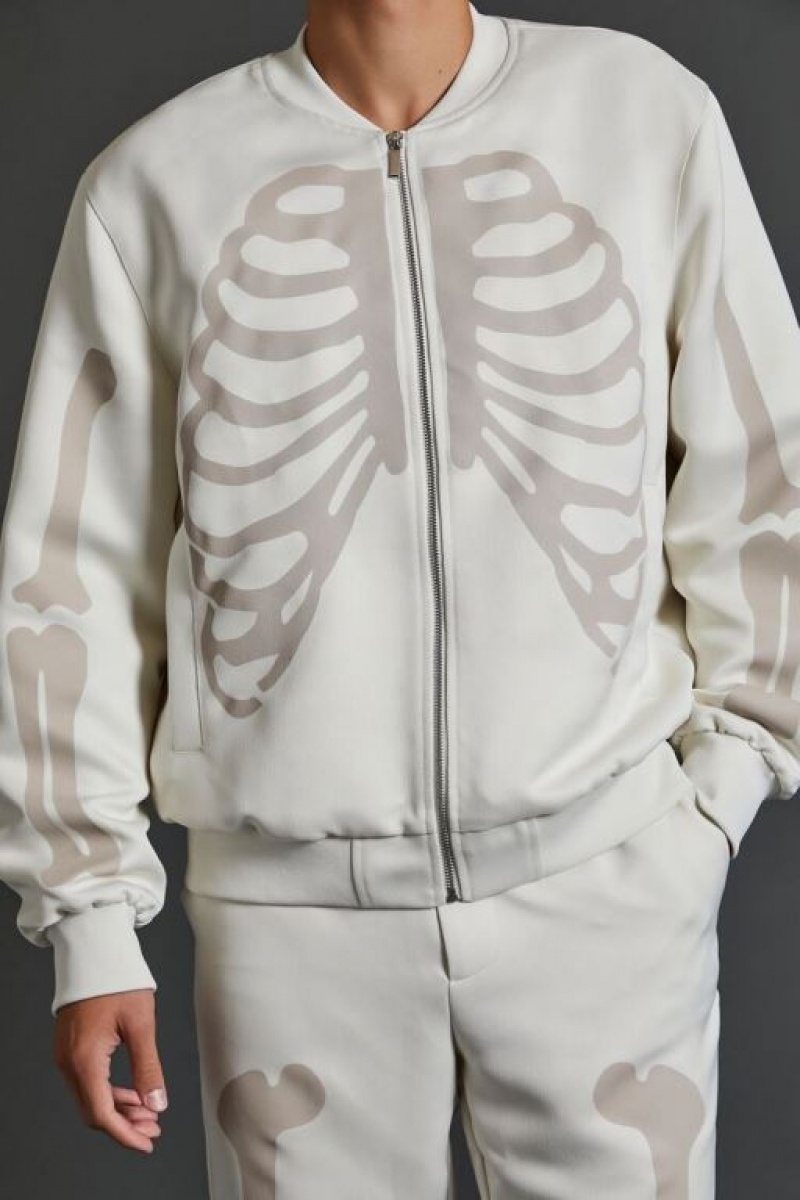 Casacas Forever 21 Skeleton Bomber Hombre Creme Gris Marrones | KvURdkuKrvI