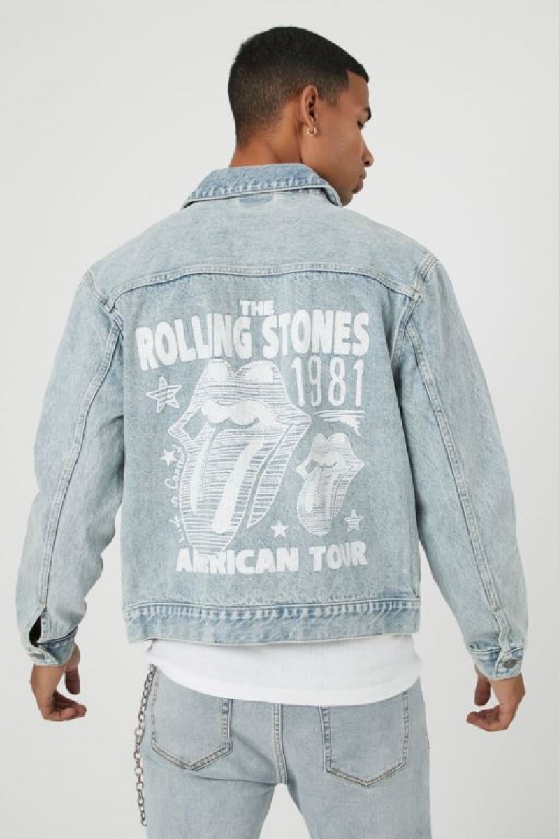 Casacas Forever 21 The Rolling Stones Denim Trucker Hombre Azules Claro Blancas | opcRkpvzNoO