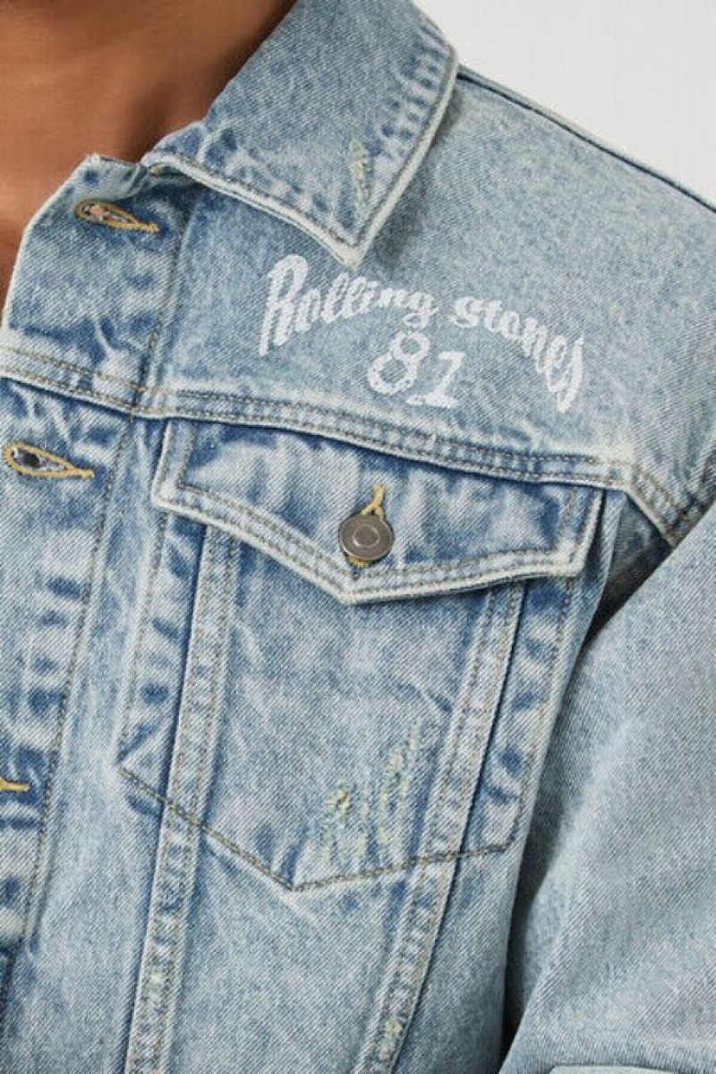 Casacas Forever 21 The Rolling Stones Denim Trucker Hombre Azules Claro Blancas | opcRkpvzNoO