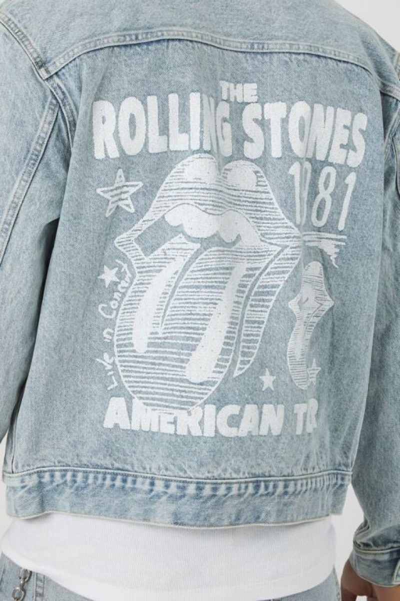 Casacas Forever 21 The Rolling Stones Denim Trucker Hombre Azules Claro Blancas | opcRkpvzNoO