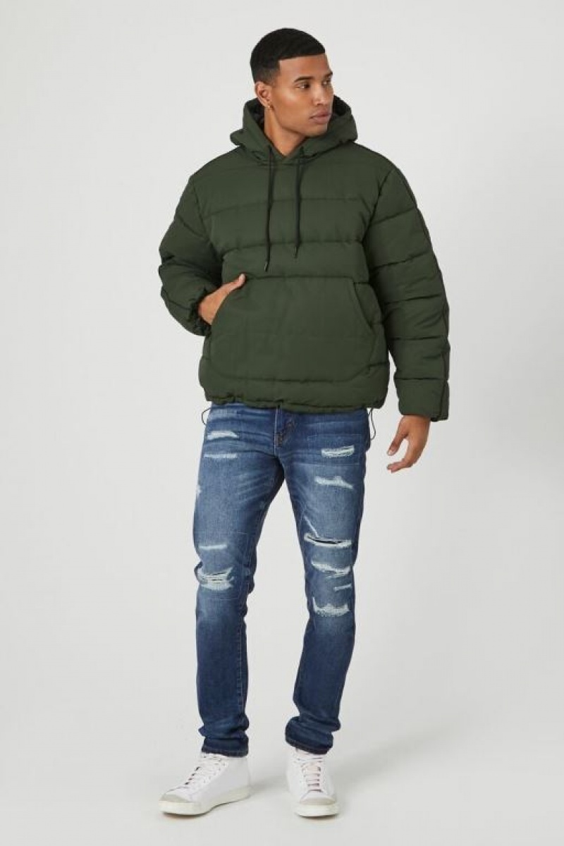 Casacas Forever 21 Toggle Drawstring Puffer Hombre Verde | YjVlyDrk2vE