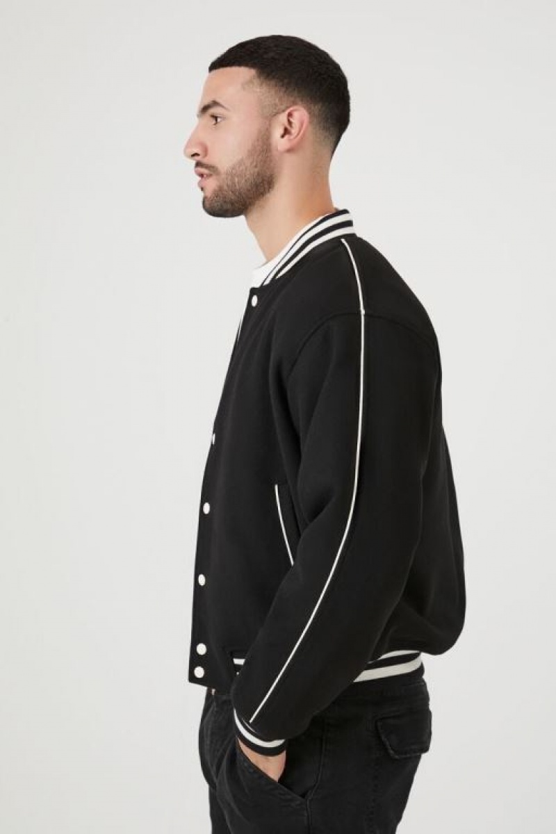 Casacas Forever 21 Varsity Letterman Bomber Hombre Negras Creme | GNxnVrwIqY5