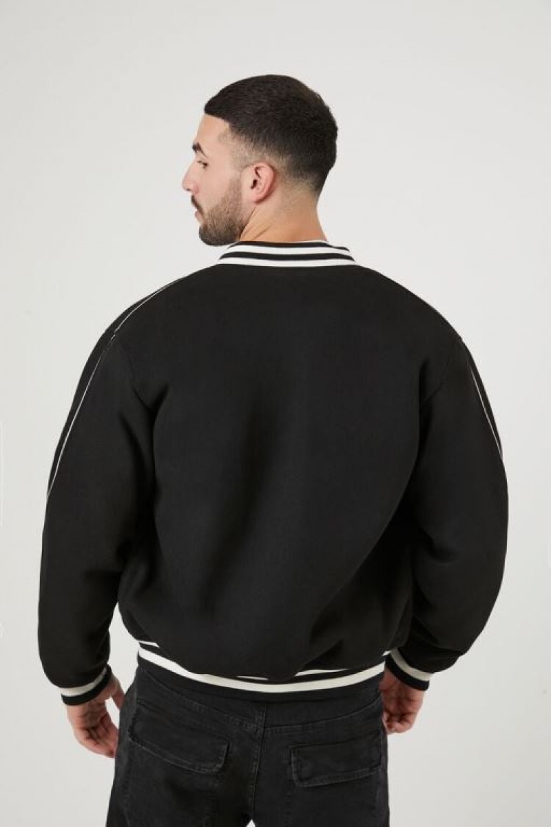 Casacas Forever 21 Varsity Letterman Bomber Hombre Negras Creme | GNxnVrwIqY5