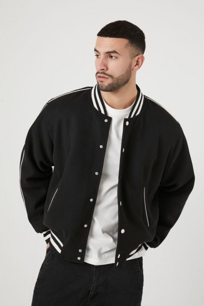 Casacas Forever 21 Varsity Letterman Bomber Hombre Negras Creme | GNxnVrwIqY5