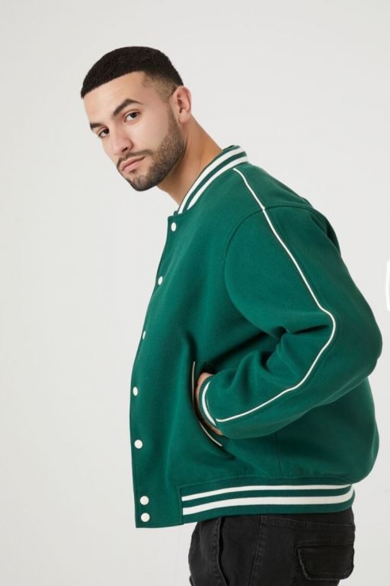 Casacas Forever 21 Varsity Letterman Bomber Hombre Verde Creme | wtinFaazejg